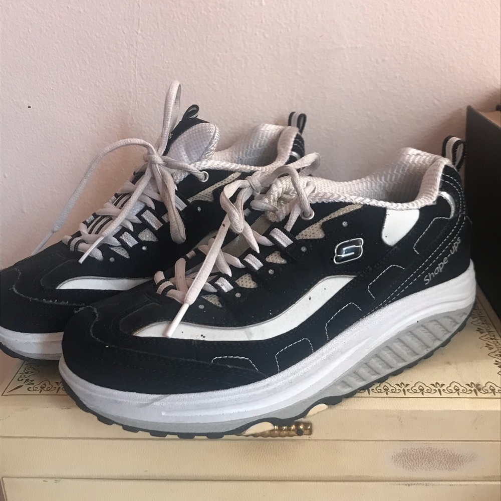 Black and white Skechers shape ups